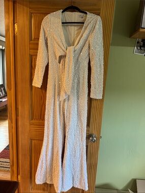 Bella & Bloom - Sequin Tie-Front Wide-Leg Jumpsuit in Ivory